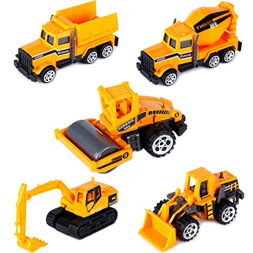 Construction Trucks for 3 Year Old Boys Mini Engineering Models Play Vehicles Cars Toys Birthday Party Supplies Cake Topper for Toddlers,Pack of 5 by DE SONG TOYS FACTORY
