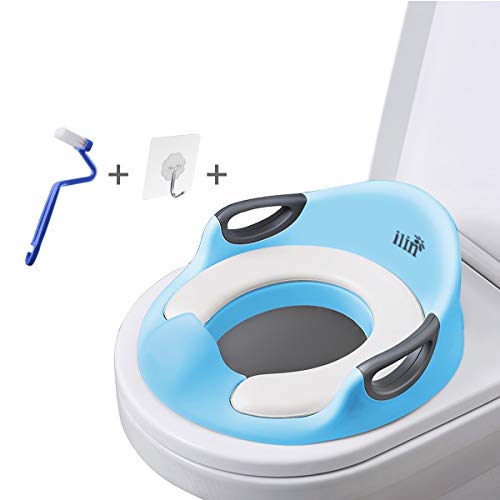 Potty Training Seat For Kids Boys Girls Toddlers Toilet Seat For Baby With Cushion Handle Backrest Toilet Trainer For Round And Oval Toilets (Blue) ilin by ilin