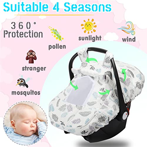 Baby Car Seat Canopy, Breathable Car Seat Covers for Boys Girls with 3D Minky, Thick Infant Car Canopy for Spring Summer Autumn Winter, Kick-Proof Universal Fit, Snug Warm (Leaf) by FANCYWOLF