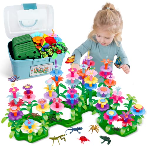 Toys Gifts for 3 4 5 6 Years Old Toddlers Girls Boys, Flower Garden Building Stacking Puzzle Games & Activities, Christmas STEM Learning Educational Birthday Toys for Preschool Kids (156PCS) by Leetous