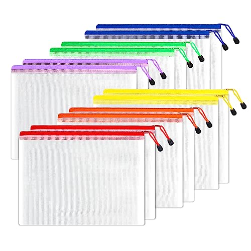 SUNEE Plastic Mesh Zipper Pouch 7x11 in (6 Colors, 12 Packs), Small Water-Resistant Zip Bag for School Office Supplies, Pencil Organizing Storage by SUNEE