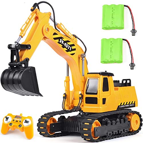 DOUBLE E Remote Control Excavator Toy Truck 2 Batteries Digger Toys Hydraulic Full Functional Construction Vehicles RC Tractor for Boys Girls Kids from DOUBLE E