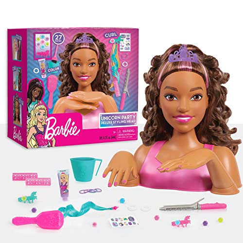 Barbie Unicorn Party 27-piece Deluxe Styling Head, Brown Hair, Pretend Play, Kids Toys for Ages 5 Up, Amazon Exclusive by Just Play
