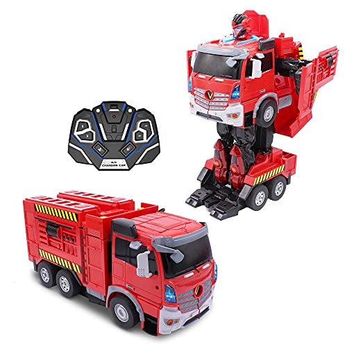 Family Smiles Kids Fire Truck RC Toy Transforming Robot Remote Control Car Vehicle Toys for Boys 8 - 12 Red by BTTF