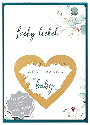 JoliCoon 5 Pregnancy announcement scratch cards - We're having a baby - Baby announcement scratch cards with envelope - Eucalyptus from Joli Coon