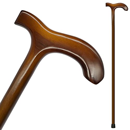 FLYDRUM Wooden Walking Cane for Men and Women, One-Piece Wood Cane, 36 Inch Wood Walking Stick for Men and Women, Ergonomic Wood Cane for Seniors by FLYDRUM