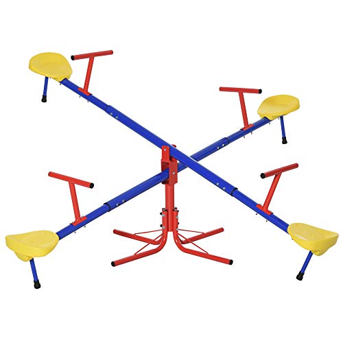 Outsunny Teeter Totter 4 Seat Outdoor Seesaw for Backyard Multiple Kids Playground Equipment Active Play from Aosom LLC