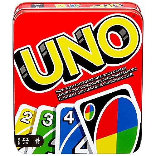 UNO Family Card Game, with 112 Cards in a Sturdy Storage Tin, Travel-Friendly, Makes a Great Gift for 7 Year Olds and Up [Amazon Exclusive] by Mattel