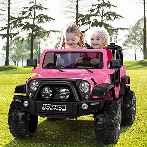 JOYMOR 12V Ride on Truck 2 Seat Kids Electric Battery Powered Car w/ 2.4G Remote Control, Motorized Toddler Vehicles Truck Toy, Adjustable Speeds, MP3 Player, LED, Horn (Pink) from JOYMOR