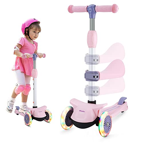 Wheelive 2 in 1 Kick Scooter for Kids, 3 Wheels Toddler Scooter with 3 Light Up Wheels/Removable âSeat 4 Adjustable Height Scooters for Boys & Girls 2-6 Years Old from Wheelive
