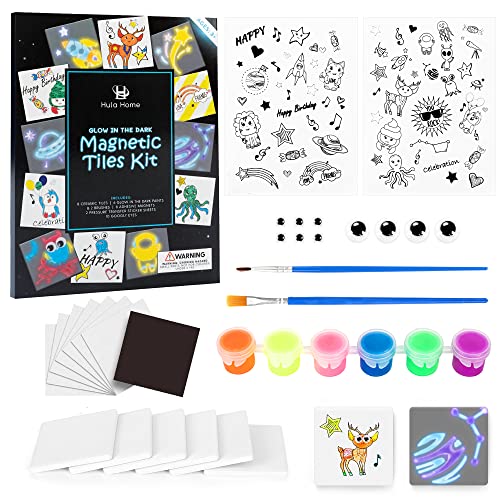 Glow In The Dark Magnetic Mini Tile Art Kit - DIY Arts & Crafts Magnets for Girls & Boys - Self Adhesive Magnet for Fridge, Locker - Fun Party Favors - Craft Project Gifts for Outdoor Activities from Hula Home