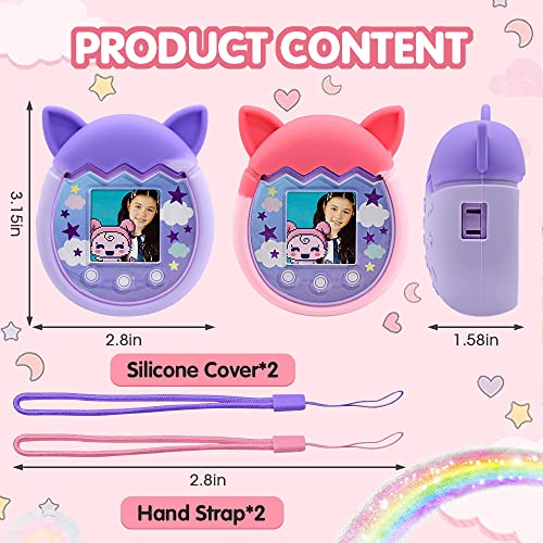 2 Pack Silicone Case for Tamagotchi Pix Virtual Pet Game Machine,Protective Sleeve Shell Cover for Tamagotchi Pix with Hand Strap(Purple+Pink) by weegin-us