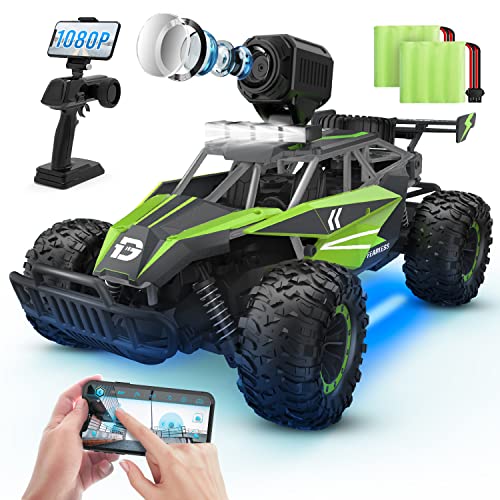 DEERC DE65 Remote Control Car with 1080P HD Camera,1:16 Scale RC Cars with LED Chassis Light&Headlights, 2.4Ghz High Speed Monster Truck Toy Vehicle, 2 Batteries for 60 Mins Play, Gift for Kids Boys by DEERC