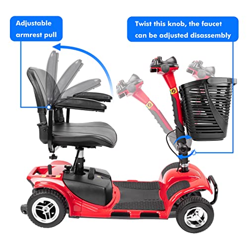4 Wheel Mobility Scooter, Electric Power Mobile Wheelchair for Seniors Adult with Lights- Collapsible and Compact Duty Travel Scooter w/Basket and Extended Battery by 1inchome