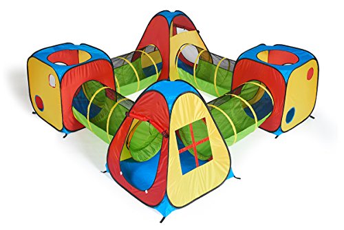 UTEX 8 in 1 Pop Up Children Play Tent House with 4 Tunnel, 4 Tents for Boys, Girls, Babies and Toddlers for Indoor and Outdoor Use from UTEX