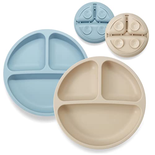 PandaEar 2 Pack Silicone Baby Suction Plate| Divided Unbreakable Baby Feeding Plate Stay Put with Suction, Non-Slip, Non-Toxic, BPA Free, Dishwasher and Microwave Safe from PandaEar