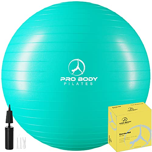 ProBody Pilates Ball Exercise Ball Yoga Ball, Multiple Sizes Stability Ball Chair, Gym Grade Birthing Ball for Pregnancy, Fitness, Balance, Workout at Home, Office and Physical Therapy (Aqua, 45 cm) from Oak Mountain Products