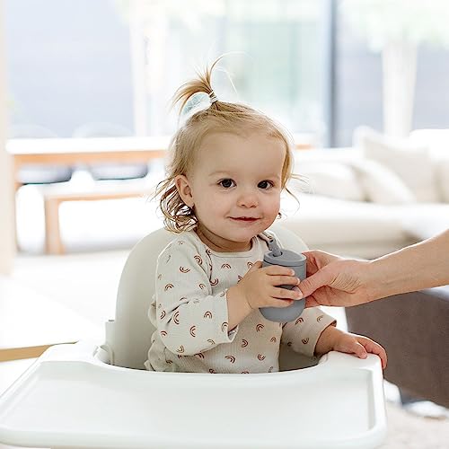 ezpz Mini Cup + Straw Training System - 100% Silicone Training Cup for Infants + Toddlers - Designed by a Pediatric Feeding Specialist - 12 Months+ (Gray) from ez pz