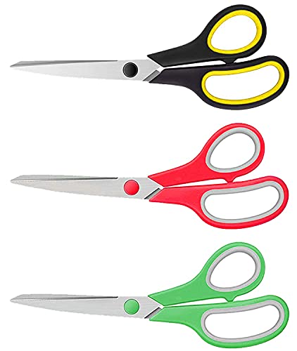 ZekPro 3 Pack Scissors 8" Craft Scissors All Purpose, Heavy Duty Sharp Blade Shears Sewing Scissor for Office, Fabric and School Supplies Left - Right Handed from ZekPro