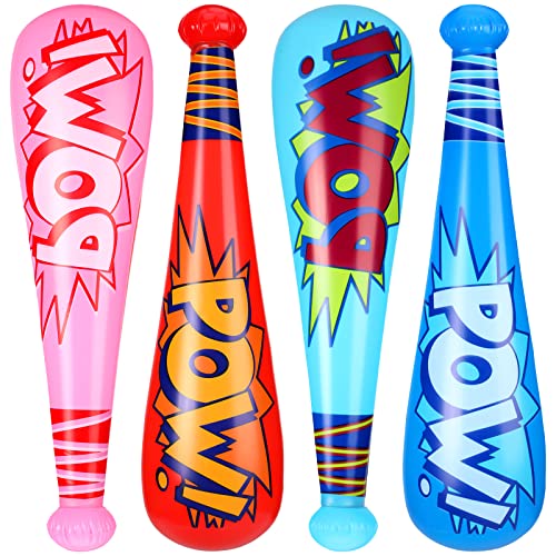 4 Pack Pow Inflatable Baseball Bats Inflatable Toy Bat Baseball Party Decorations Baseball Party Favors Carnival Prizes Baseball Theme Party Supplies Pre Kindergarten Toys for Party (Novelty Style) from Supervitae
