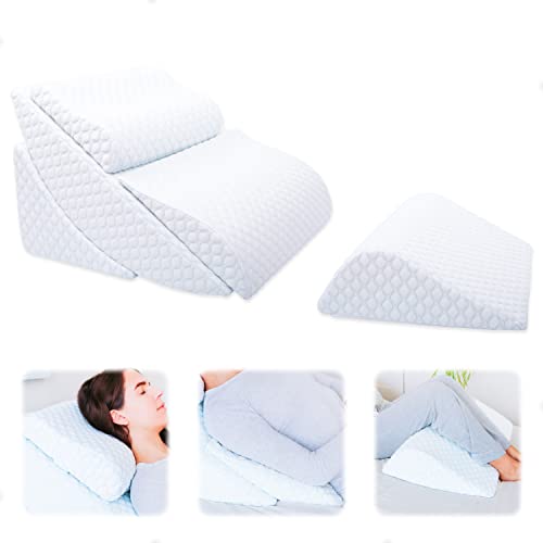Adjustable Orthopedic Bed Wedge Pillow Set, Reading Pillow & Back Support Wedge Pillow for Sleeping, Memory Foam Wedge for Lower Back, Knee and Leg Pain, Acid Reflux, Snoring, Post Surgery Recovery from Lenora