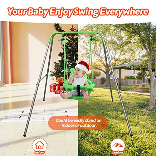 Toddler Swing, Swing for Baby with Safety Belt Seat and Foldable Metal Stand, Infant Swing Set for Backyard Indoor Outdoor Play, Baby Swing for Toddlers Age 1-3 at Home from ANOWONA