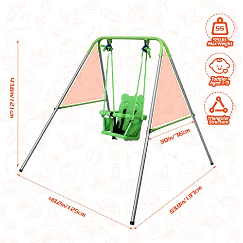 Toddler Swing, Swing for Baby with Safety Belt Seat and Foldable Metal Stand, Infant Swing Set for Backyard Indoor Outdoor Play, Baby Swing for Toddlers Age 1-3 at Home from ANOWONA