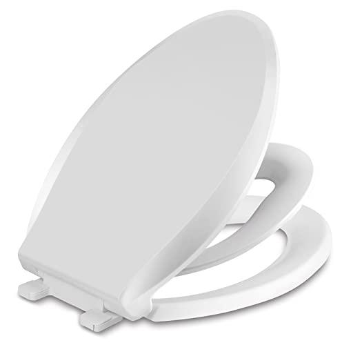 Elongated Heavy Duty Toilet Seat With Built In Potty Training Seat, Fits Both Adult and Child, Slow Close, Easy to Install, Removable That Will Never Loosen, Thicken Engineering Plastic White, Oval by CcBello