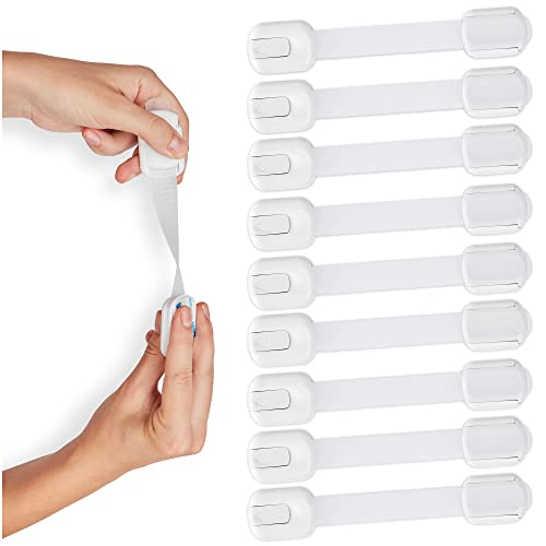 Child Safety Strap Locks (10 Pack) Baby Locks for Cabinets and Drawers, Toilet, Fridge & More. 3M Adhesive Pads. Easy Installation, No Drilling Required, White by Wappa