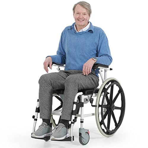 OasisSpace Shower Wheelchair Commode - Rolling Shower and Commode Transport Chair with Wheels, Rolling Shower Chair with Drop-Arms for Inside Shower, Shower Wheelchair for Elderly and Disabled by OasisSpace