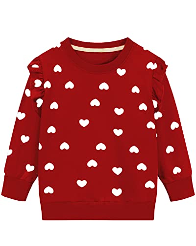 DDSOL Valentines Sweatshirts for Toddler Girls Crewneck Heart Clothes Red Ruffle Long Sleeve Cotton Winter Heart Sweater Kids Girl Holiday Shirts Tops White Heart 4T by 
