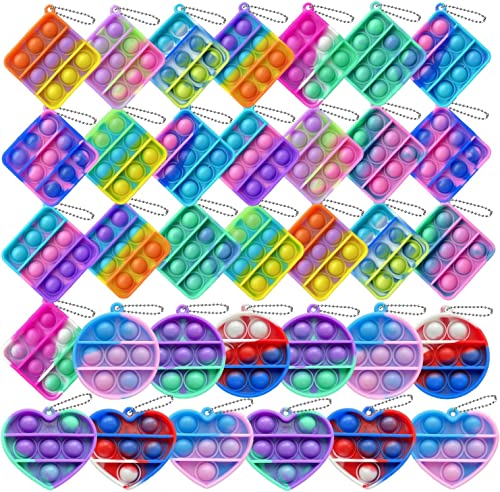 NUENUN 120pcs Random Color Mini Squeeze Pop Bubble Fidget Sensory Toys, Mini Keychain Wrap Small Relieve Anxiety Stress Toy, Pop Bulk Silicone Classroom Prize for Kids Adult Party Gift from NUENUN