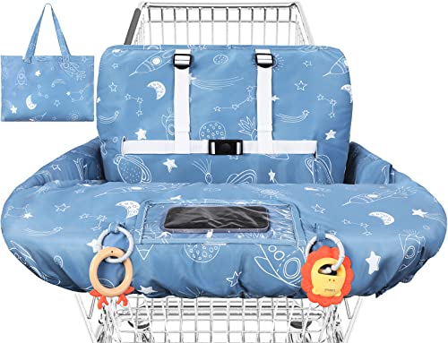 Yoofoss Shopping Cart Cover for Baby, 2-in-1 High Chair Cover with Safety Harness, Multifunctional Cart Covers for Toddler, Universal Fit, Soft Padded Grocery Cart Cover for Baby Boy Girl - Blue by Shenzhenshi Aisifang Clothing Co., Ltd.
