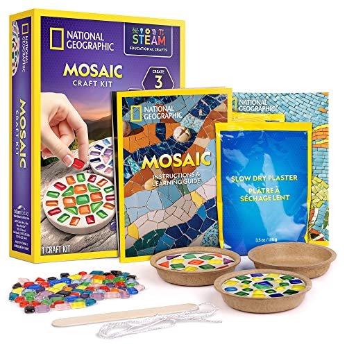NATIONAL GEOGRAPHIC Mosaic Arts and Crafts Kit for Kids - Mosaic Kit for Creating 3 Glass Tile Mosaic Art Projects, Includes Glass Tiles, Templates, Plaster & More, Art Supplies, Mosaic Kits for Kids by JMW Sales, Inc.