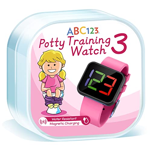 ABC123 Potty Training Watch 3 (2023 Edition) - Baby Reminder Water Resistant Timer for Toilet Training Kids & Toddler with Wireless Charging (Pink) from ABC123