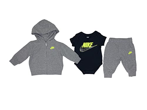 Nike Baby Boys Bodysuit, Full Zip Hoodie & Pants 3 Piece Set (G(56I553-GEH)/B, 3 Months) from 