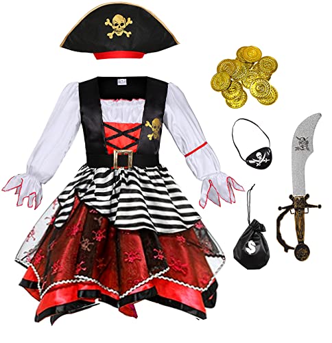 Frekuyrt Girl Pirate Costume Buccaneer Princess Costume Halloween Party Dress Up (5-7 Years) from 