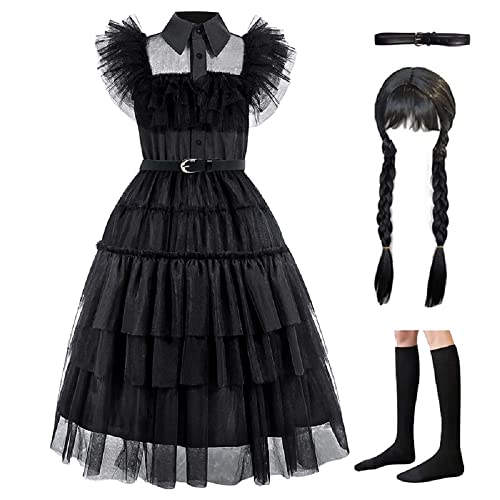 Zalongye Wednesday addams costume girls dress for Kids Addams Family Costumes Halloween Cosplay Party Dress With belt BEAFOXINEL 4-12Yï¼130ï¼ from 