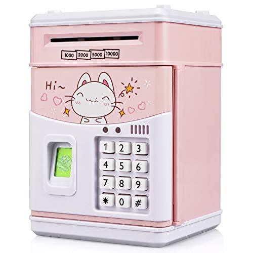 KMiKE Electronic Piggy Bank for Kids Cash Coin Cartoon ATM Money Saver Coin Bank for Kids with Password & Music Great Gift Toy for Kids Children (Pink-cat) by KMiKE
