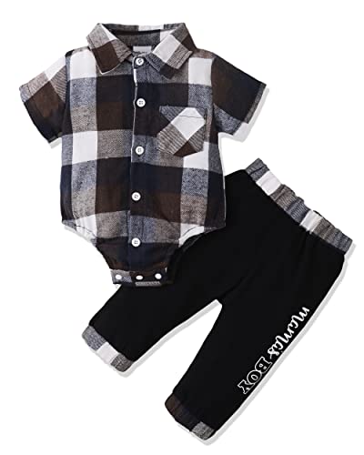 Renotemy Baby Clothes Boy Newborn Outfits Summer Infant Boy Stuff Flannel Coming Home Outfits Gifts Shirt Bodysuit Pants Clothing Spring Baby Boy Clothes 0-3 months Grey Plaid from 