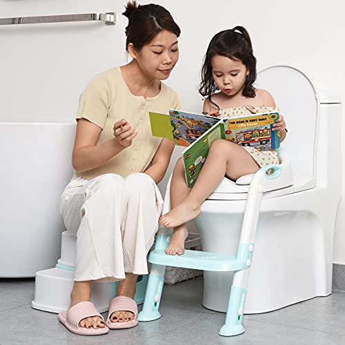 Potty Training Seat with Step Stool Ladder,SKYROKU Potty Training Toilet for Kids Boys Girls Toddlers-Comfortable Safe Potty Seat with Anti-Slip Pads Ladder (Blue) from SKYROKU