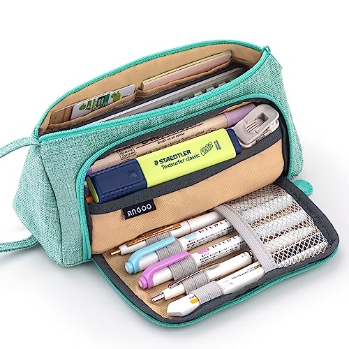 EASTHILL Large Capacity Pencil Case Pen Bag Pouch Holder Multi-slot School Supplies For Middle High School Office College Teen Girl Adult Simple Storage Mint Green by ANGOO