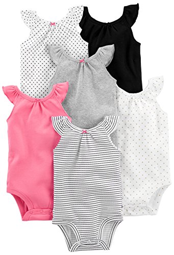 Simple Joys by Carter's Baby Girls' 6-Pack Sleeveless Bodysuit, Black, White Pink Ruffle, 6-9 Months by Carter's Simple Joys - Private Label