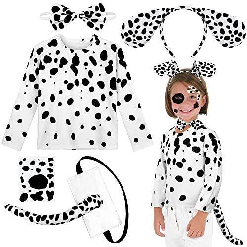 SOMSOC 5 Pieces 101 Day of School Girls Dalmatian Dog Costume Set 100 Days Kids Dalmatian T-Shirt Headband Tail Bow Tie from SOMSOC