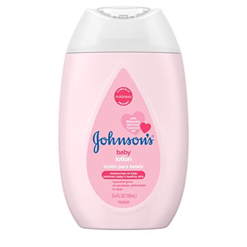 Johnson's Moisturizing Mild Pink Baby Lotion with Coconut Oil for Delicate Baby Skin, Paraben-, Phthalate- & Dye-Free, Hypoallergenic & Dermatologist-Tested, Baby Skin Care, 3.4 Fl. Oz by Johnson&JohnsonConsumerProducts