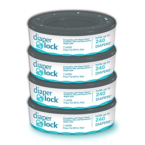Diaper Lock Refills, Compatible with Diaper Genie | 240 Count (4-Pack) | Compatible with All Diaper Genie Pails by Angelcare