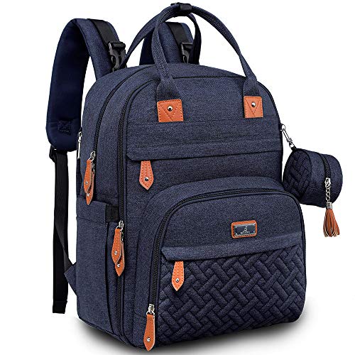 BabbleRoo Diaper Bag Backpack, Nappy Changing Bags Multifunction Waterproof Travel Back Pack with Changing Pad & Stroller Straps & Pacifier Case, Unisex and Stylish (Navy Blue) from 
