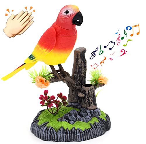 Voice-Activated Induction Birds Toy, Chirping Fluttering Simulation Parrot Birds Toys Office Desktop Home Decor Ornament Gifts for Kids Children (Red) from HWD