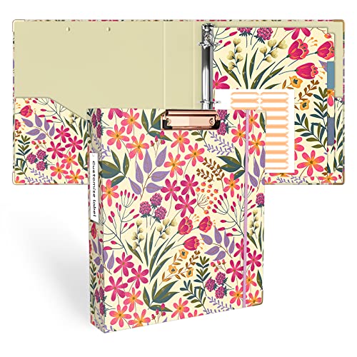 Ospelelf 3 Ring Binder 1.5 Inch, Cute Binder for Letter Size (11" x 8.5") with 5 Tab Dividers, File Folder Labels and Low Profile Clipboards, Floral Binder for School Supplies and Office Supplies from Ospelelf