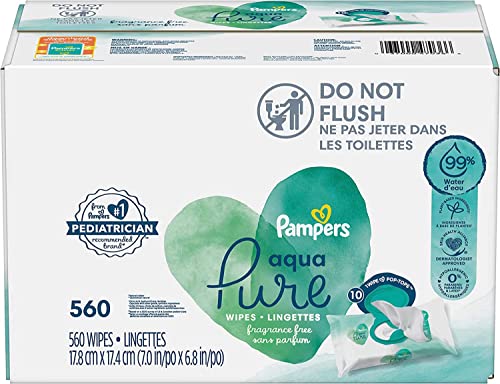 Baby Wipes, Pampers Aqua Pure Sensitive Water Baby Diaper Wipes, Hypoallergenic and Unscented, 10X Pop-Top Packs, 560 Count from AmazonUs/PRFY7